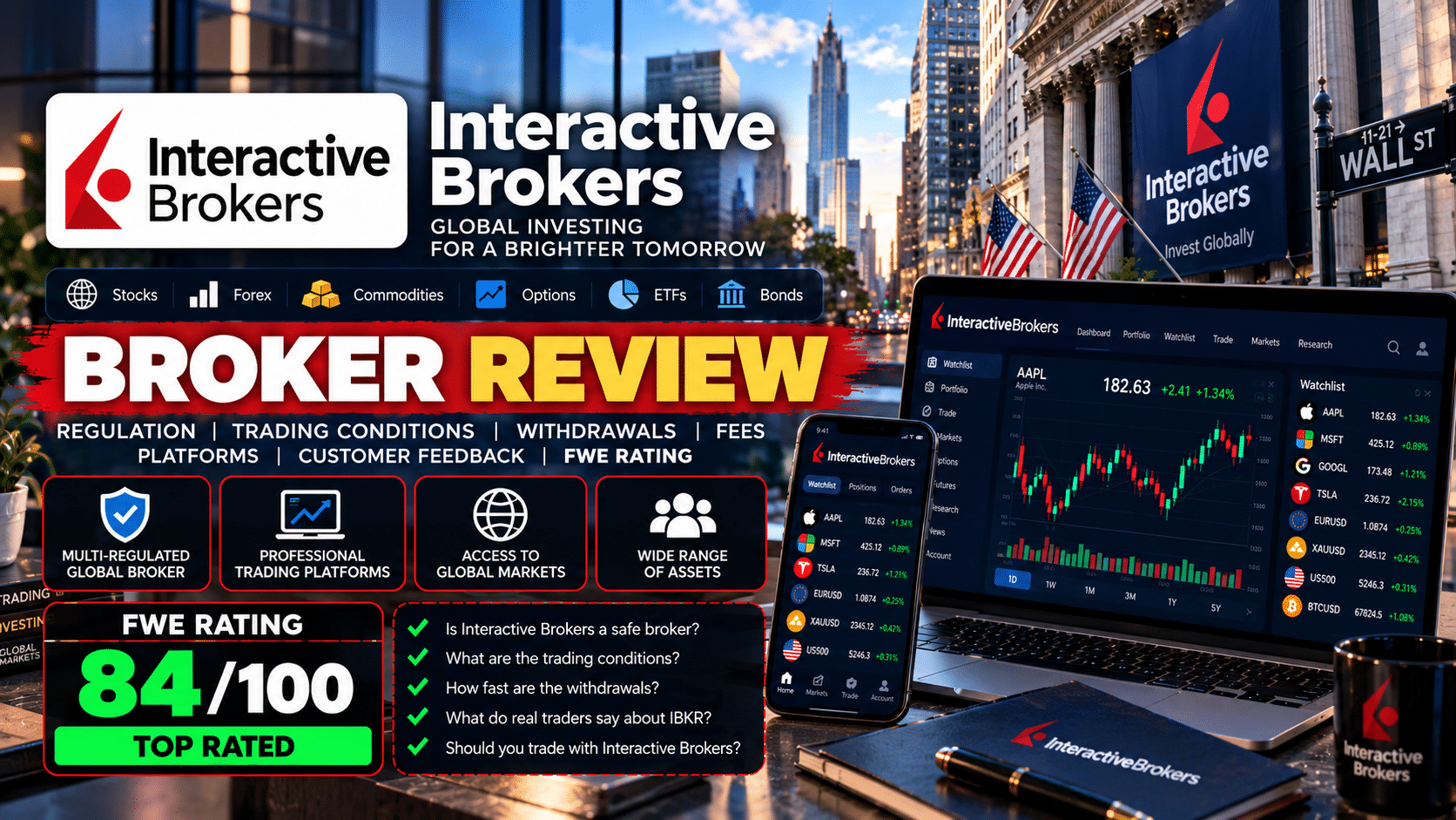 Interactive Brokers IBKR broker review with Forex Wave Expert 84 out of 100 Top Rated score