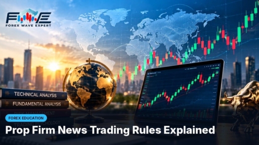 Chart of a gold price spike around a news release showing a no trade window, illustrating prop firm news trading rules
